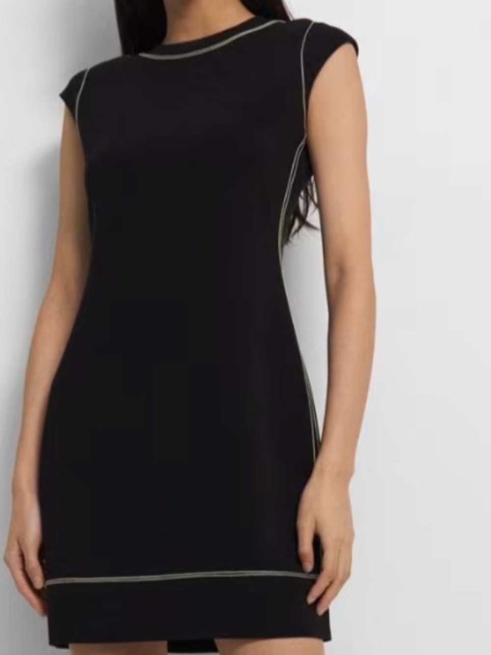 Theory Black Admiral Crepe Embroidered Shift Dress, Size 12.